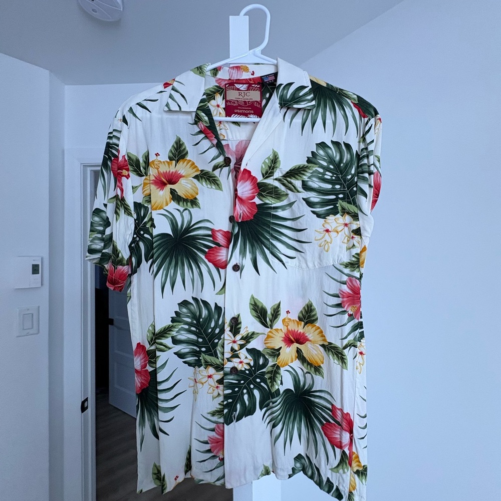 Simons Tropical Floral Shirt - White, Green, Red, Yellow